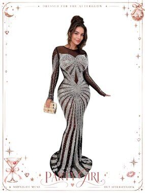 Sexy Hot Drilling Bodycon Long Sleeve Party Club Night Dress
